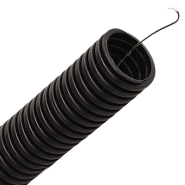 Труба гофрированная ПНД HF 25 мм лёгкая безгалогенная стойкая к ультрафиолету с зондом черная [50м] (гофра для кабеля)