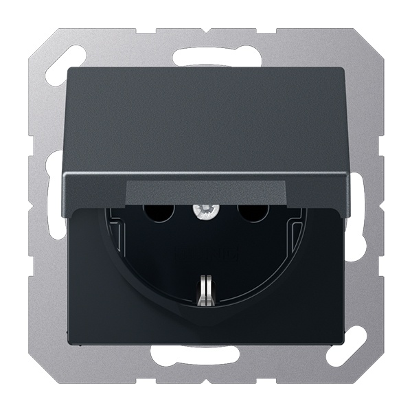 Розетка с заземлением Jung A автозажим с крышкой Матовый антрацит