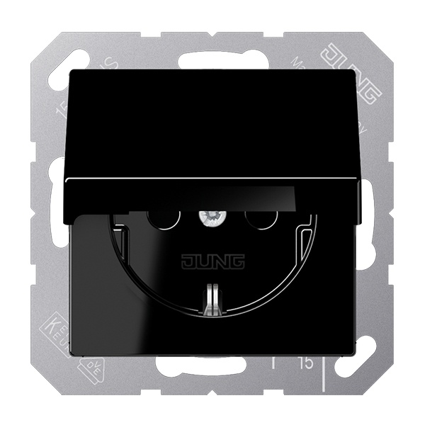 Розетка с заземлением Jung A автозажим с крышкой Черный