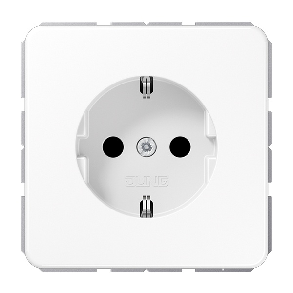 Розетка с заземлением Jung CD с защитными шторками винтовой зажим Белый