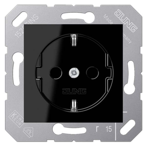 Розетка Jung SL500 для откидной крышки с заземлением автозажим Черный