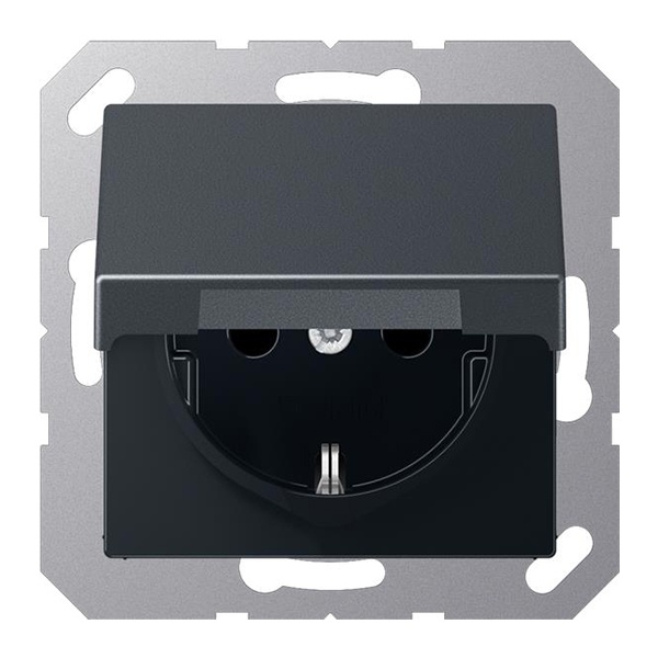 Розетка Jung ECO Profi с/з с крышкой 220В 16А винтовой зажим Антрацит