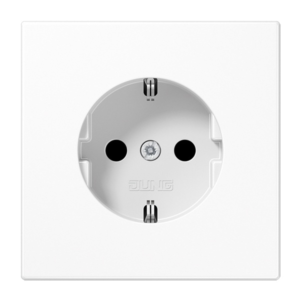 Розетка с заземлением Jung LS с защитными шторками автозажим Белый