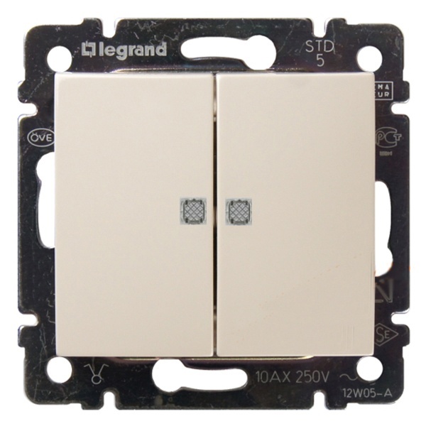 Переключатель двухклавишный Legrand Valena с подсветкой слоновая кость (бежевый)