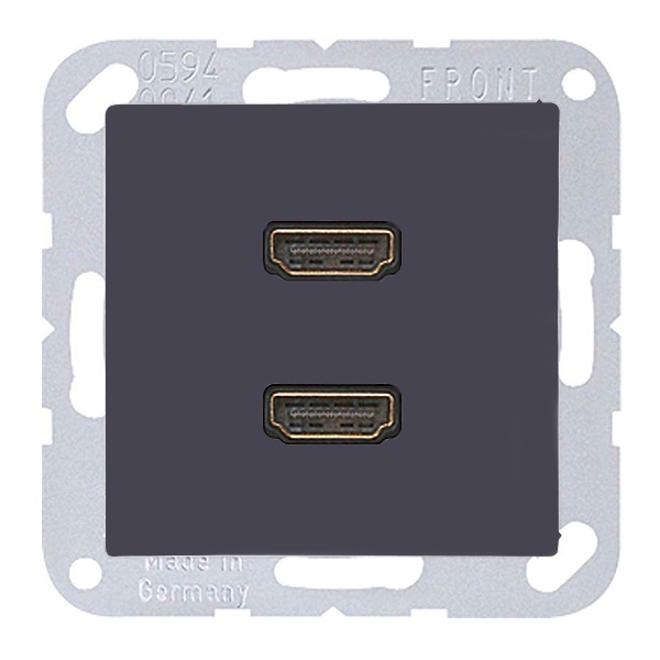 Розетка HDMI Jung A 2 местная Антрацит механихм+накладка