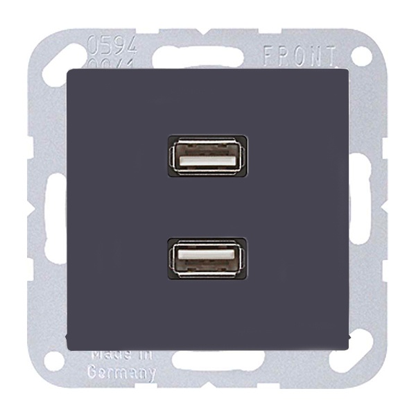 Розетка USB-удлинитель Jung A 2 местная Антрацит механизм+накладка