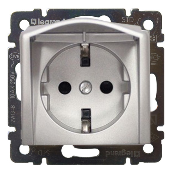 Розетка с крышкой Legrand Valena с заземлением алюминий
