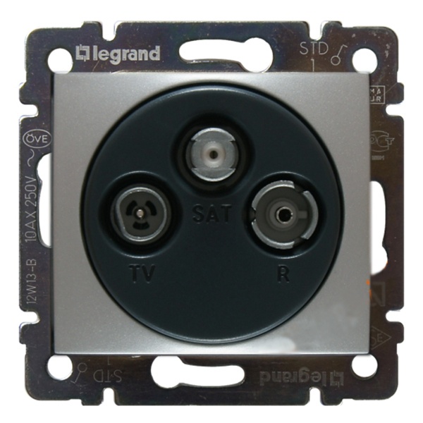 Розетка телевизионная Legrand Valena TV-FM-SAT проходная 15дБ 2400 МГц алюминий