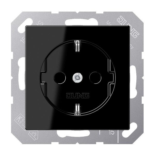 Розетка с заземлением Jung A автозажим с защитными шторками Черный