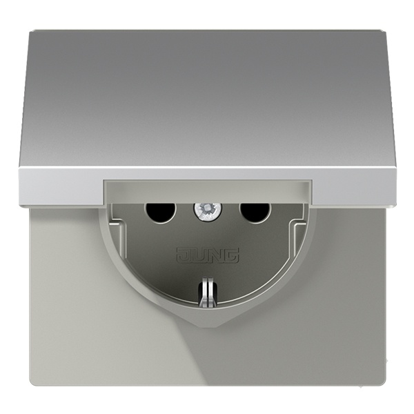 Розетка с заземлением Jung LS автозажим с крышкой Алюминий