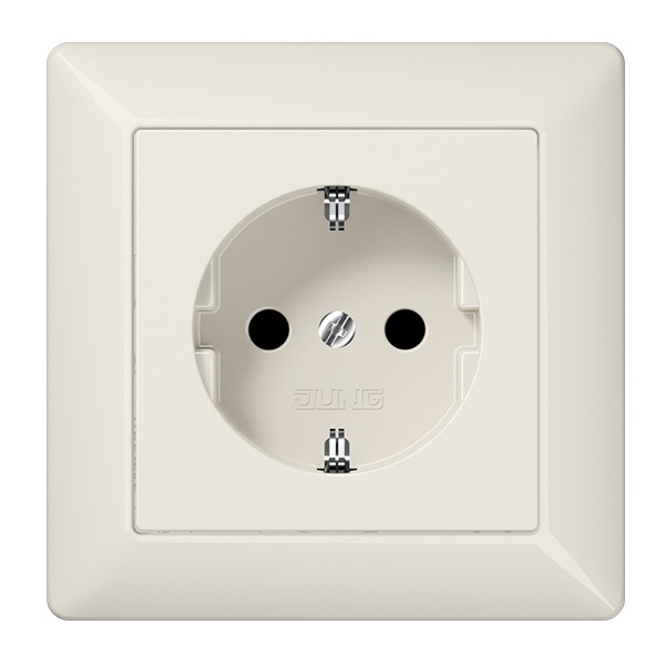 Розетка с заземлением Jung AS автозажим c рамкой Слоновая кость (бежевый)