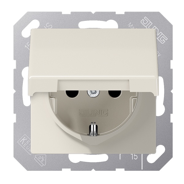 Розетка с заземлением Jung AS автозажим с крышкой Слоновая кость (бежевый)