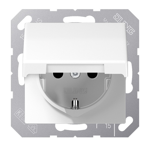 Розетка с заземлением Jung AS автозажим с крышкой Белый