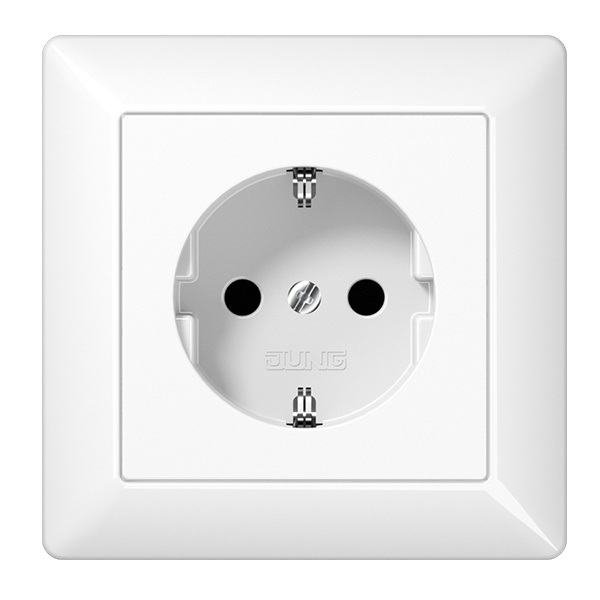 Розетка с заземлением Jung AS автозажим с рамкой Белая