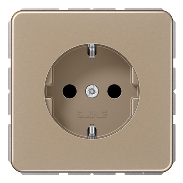 Розетка с заземлением Jung CD с защитными шторками автозажим Золотая бронза