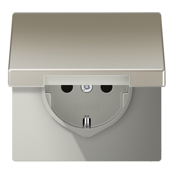 Розетка с заземлением Jung LS автозажим с крышкой Нержавеющая сталь