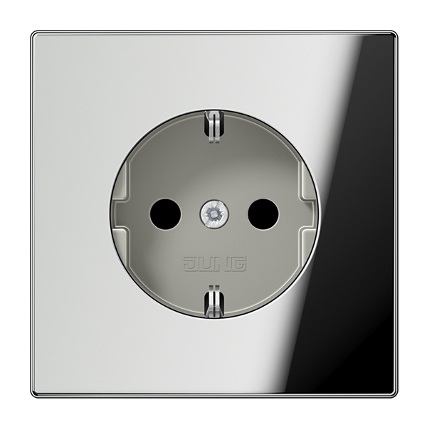 Розетка с заземлением Jung LS с защитными шторками автозажим Хром