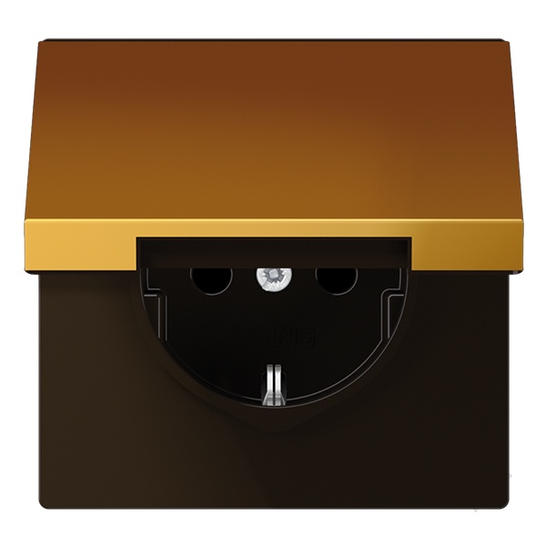 Розетка с заземлением Jung LS автозажим с крышкой Имитация золота