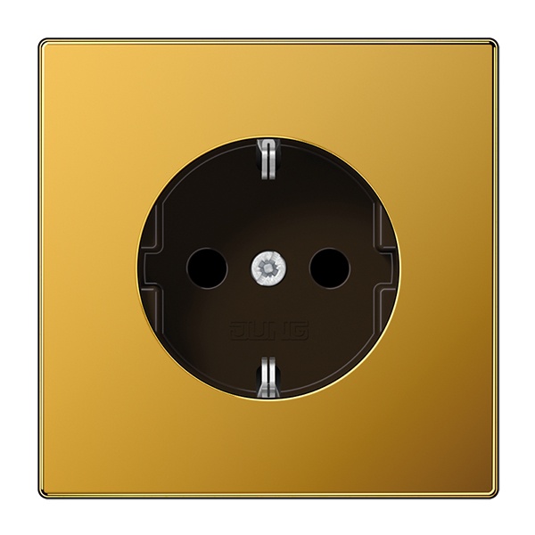 Розетка с заземлением Jung LS с защитными шторками автозажим Золото