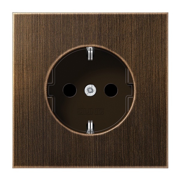 Розетка с заземлением Jung LS с защитными шторками автозажим Латунь Antik