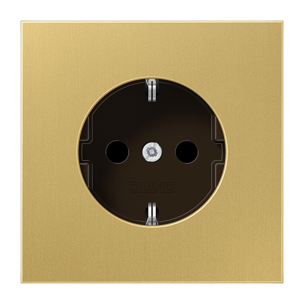 Розетка с заземлением Jung LS с защитными шторками автозажим Латунь Classic