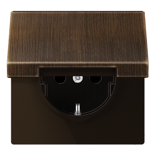 Розетка с заземлением Jung LS автозажим с крышкой Латунь Antik