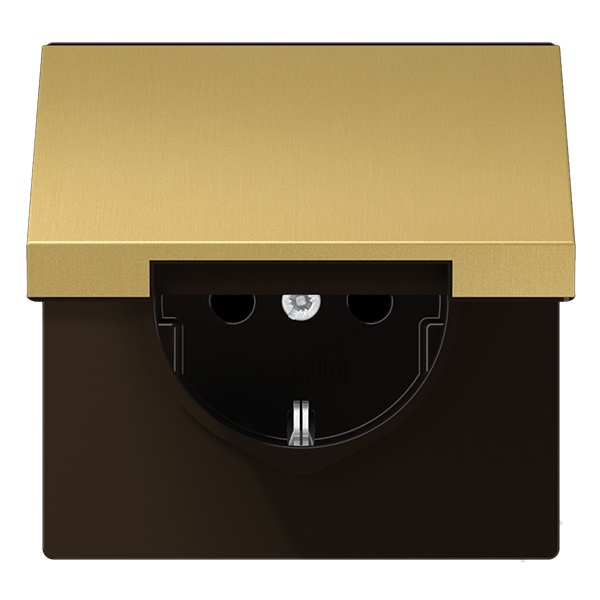 Розетка с заземлением Jung LS автозажим с крышкой Латунь Classic