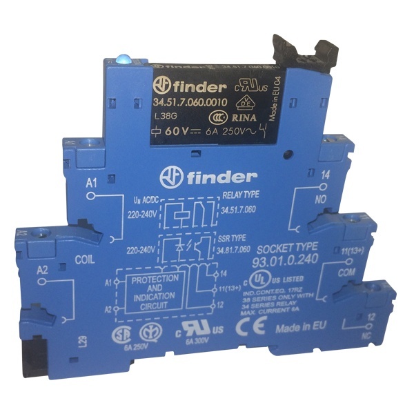 Интерфейсный модуль Finder (34.51.7.060.0010+93.01.0.240) 1CO 6А AgNi 230-240В AC/DC