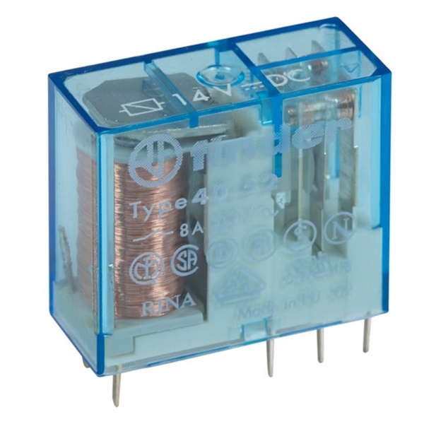 Миниатюрное реле Finder 1CO 10A шаг 5мм AgNi 24В DC (+125C) влагонепроницаемое