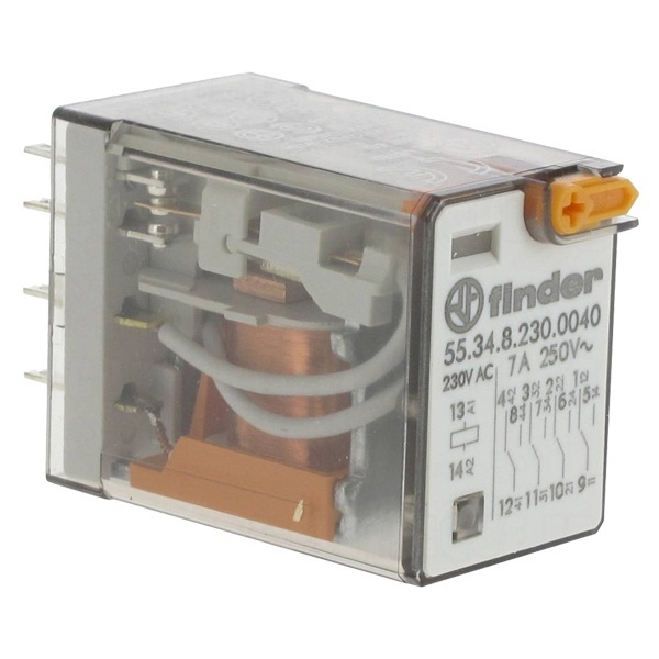 Миниатюрное реле Finder 4СО 7A AgNi 230В AC индикатор