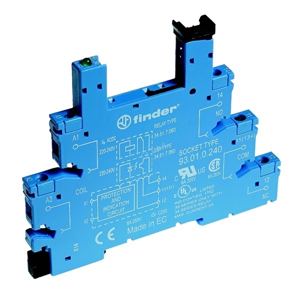 Розетка Finder 93.01.0.240 с винтовыми клеммами для реле 34,51,34.81 6А 230AC/DC (с зажимной клетью)