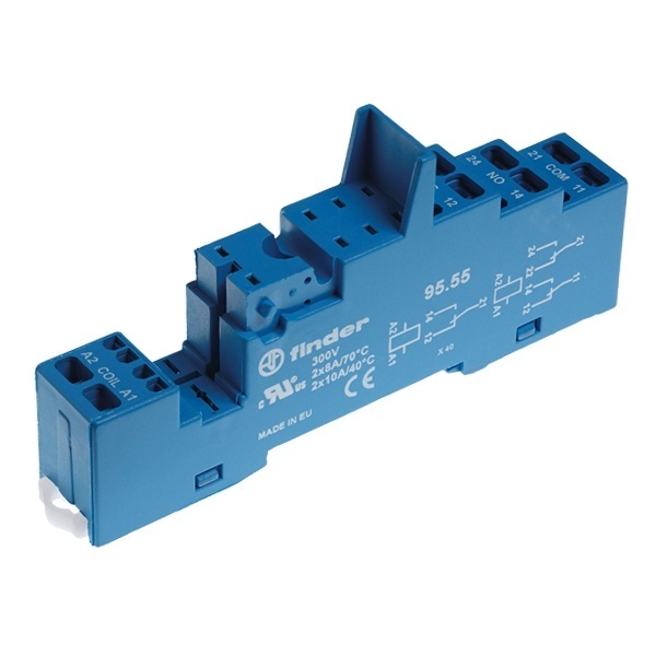 Розетка Finder 95.55 с безвинтовыми клеммами для реле 40.51,40.52,40.61,44 (с зажимной клетью)