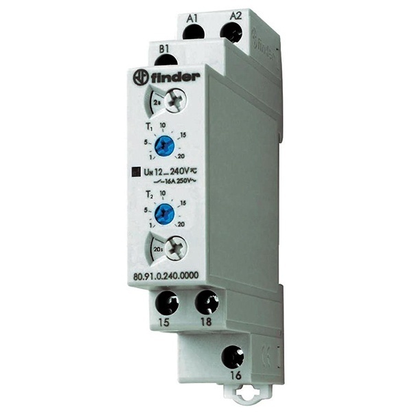Модульный многофункциональный таймер Finder 16A 1НО 24-240В AC/DC на DIN-рейку