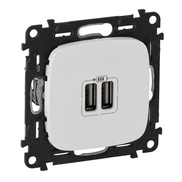 Зарядное устройство с двумя USB-разъемами тип А-А 2400мА с накладкой Legrand Allure белый