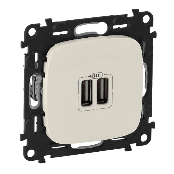Зарядное устройство с двумя USB-разъемами тип А-А 2400mA с накладкой Legrand Allure слоновая кость (бежевый)