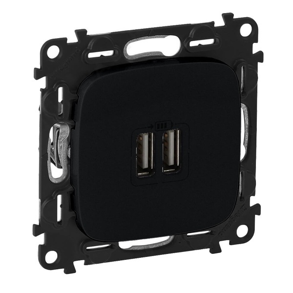 Зарядное устройство с двумя USB-разъемами тип А-А 2400мА с накладкой Legrand Allure антрацит