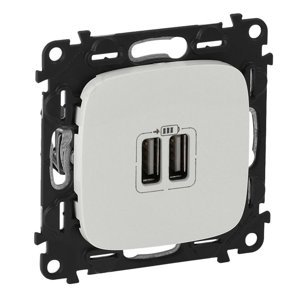 Зарядное устройство с двумя USB-разъемами тип А-А 2400мА с накладкой Legrand Allure жемчуг