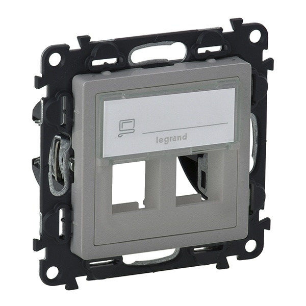 Адаптер для разьемов Keystone двойной с лицевой панелью Valena LIFE Legrand, алюминий