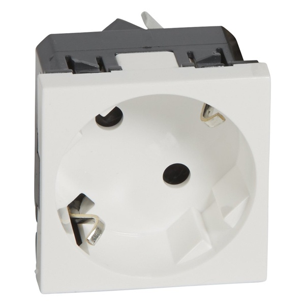 Розетка Legrand Mosaic 2К+З 45° со шторками автозажим 2М, белая