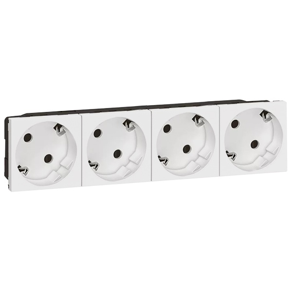 Розетка Legrand Mosaic 4х2К+З 45° для любых суппортов автозажим 8М, белая