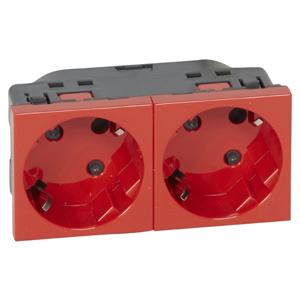 Розетка Legrand Mosaic 2х2К+З 45° для любых суппортов с блокировкой автозажим 4М, красная