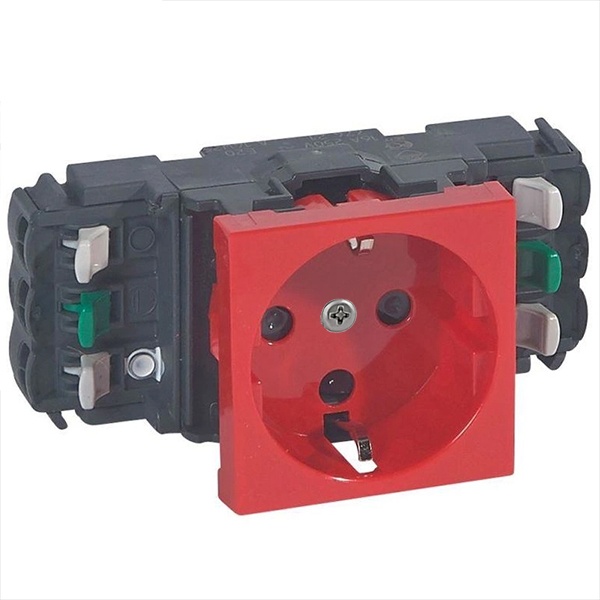 Розетка Legrand Mosaic 2К+З для кабель-каналов DLP с блокировкой автозажим 2М, красная