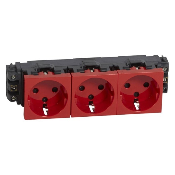 Розетка Legrand Mosaic 3х2К+З для кабель-каналов DLP с блокировкой автозажим 6М, красная