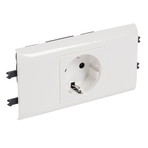 Розетка Legrand Mosaic 2К+З с суппортом для DLP (крышка 65мм) автозажим 2М, белая