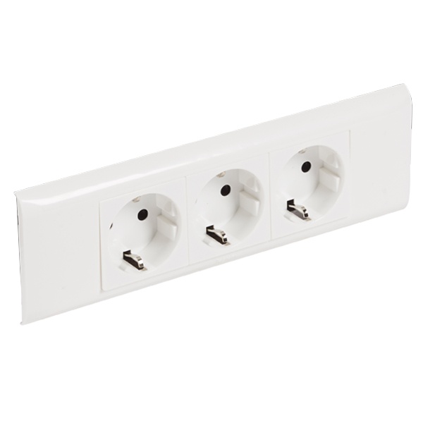 Розетка Legrand Mosaic 3х2К+З с суппортом для DLP (крышка 65мм) автозажим 6М, белая