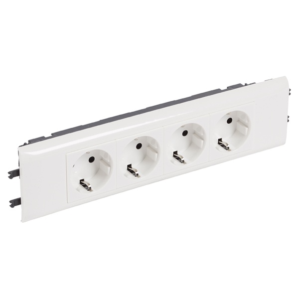 Розетка Legrand Mosaic 4х2К+З с суппортом для DLP (крышка 65мм) автозажим 8М, белая