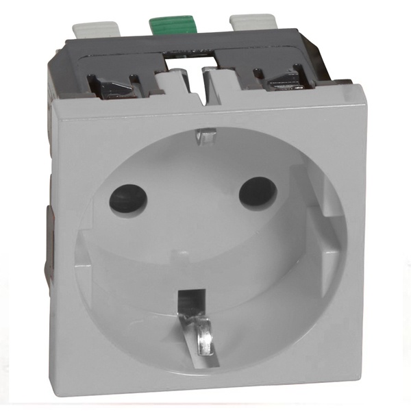 Розетка Legrand Mosaic 2К+З со шторками винтовой зажим 2М, алюминий