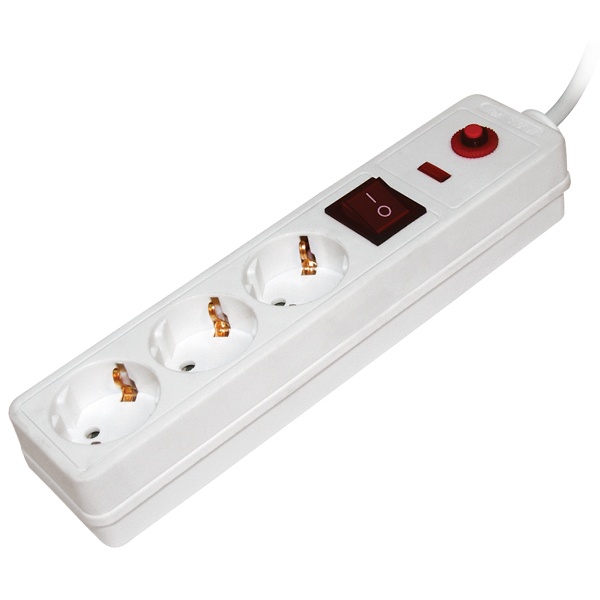 Сетевой фильтр ИЭК СФ-03К 3х2P+PE16А выключатель с индикатором 1,5метра 3х1мм2 белый