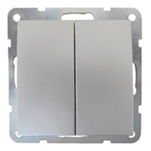 Выключатель 2-клавишный Экопласт (схема 5) 16 A, 250 B LK60, серебристый металлик