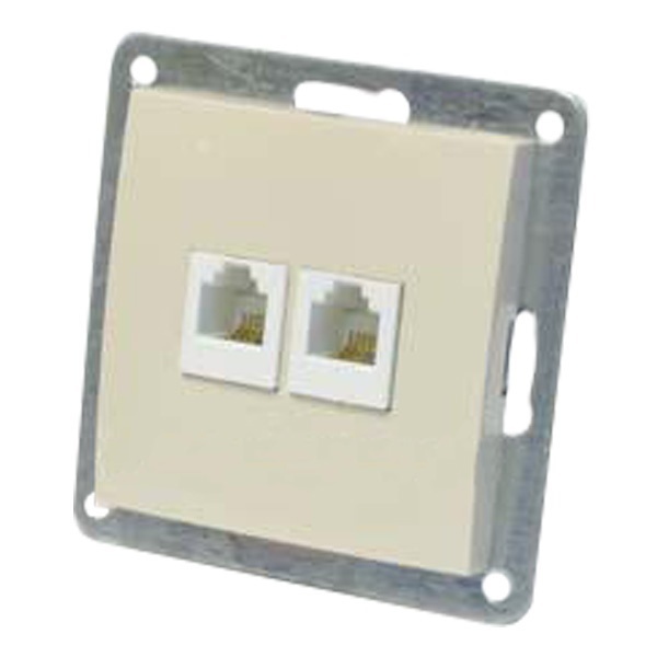 Розетка телефонная двойная Экопласт 2хRJ-11 с накладкой LK60, бежевый